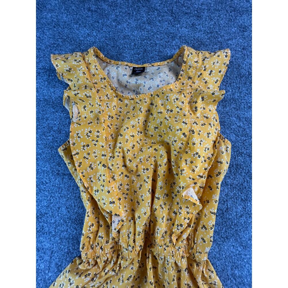 City Streets Women's Small Yellow Floral Ruffle Sleeve Dress Cotton Boho - Picture 3 of 8